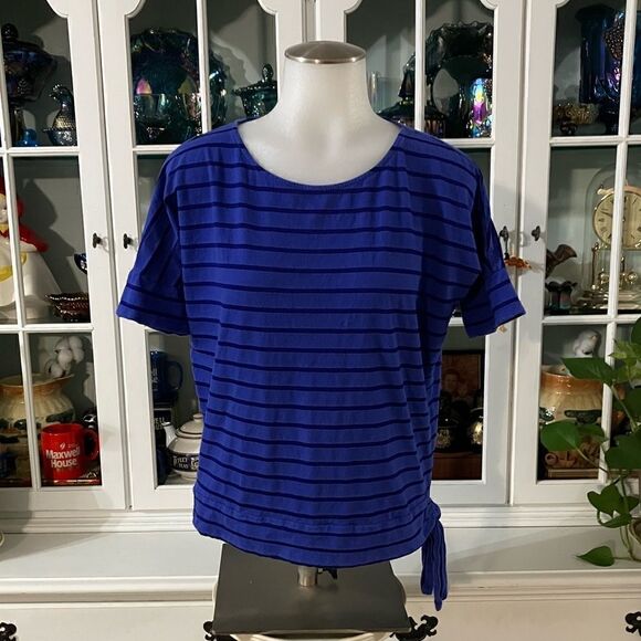Chico’s Purple - Deep Purple Stripe Side-Tie Tee Sz iSmall - Picture 1 of 8